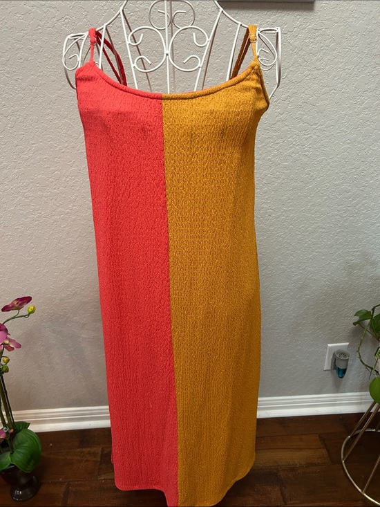Anthropologie Dresses & Skirts - Colorblock Spaghetti-Strap Midi Dress in Coral and Mustard by Antropolgie M